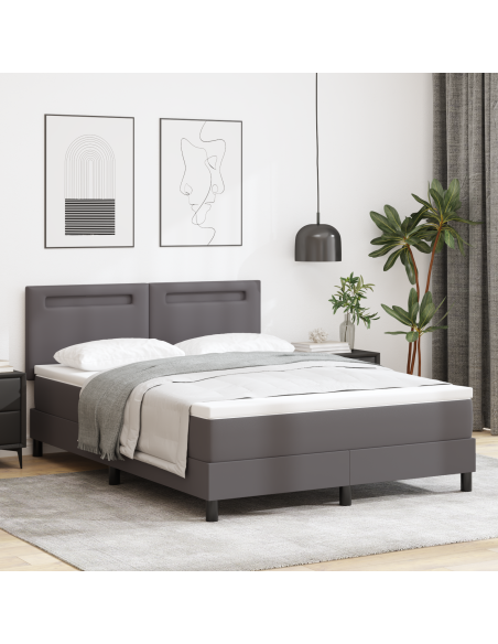 Letto Box Spring con Materasso Grigio 160x200 cm in Pelle Sintetica