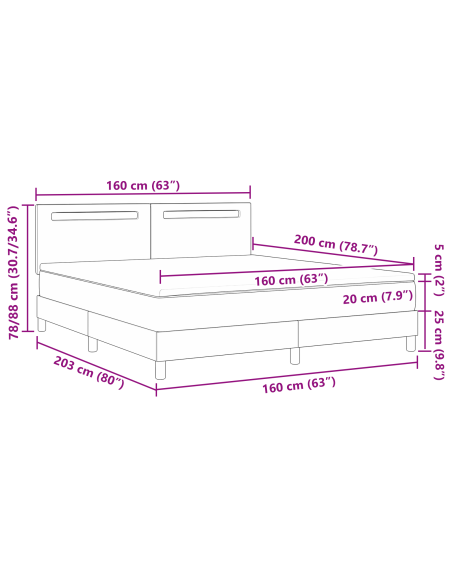 Letto Box Spring con Materasso Grigio 160x200 cm in Pelle Sintetica