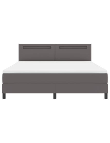 Letto a Molle  con Materasso Grigio Super King in Ecopelle, Testiera  Design Semplice Grigio 180 cm in Ecopelle