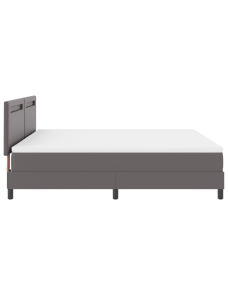 Letto a Molle  con Materasso Grigio Super King in Ecopelle, Testiera  Design Semplice Grigio 180 cm in Ecopelle