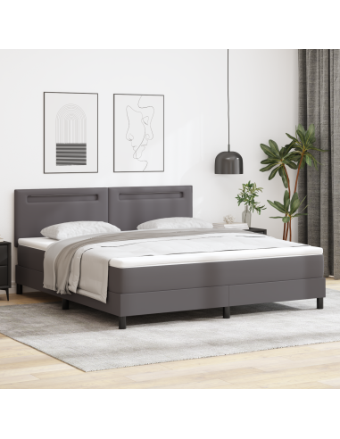 Letto a molle con materasso Grigio 180 x 200 cm Pelle sintetica