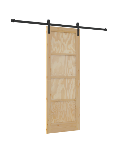 Porta Scorrevole  con Set di Accessori 73.5x198.5 cm Legno Massello Pino, Porta Interna  'ORKDAL'73.5x198.5x4 cm Legno Massello 