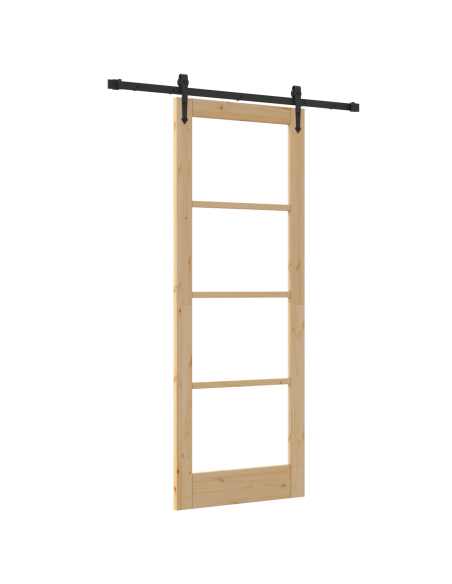 Porta Scorrevole  con Set Hardware 'ORKDAL'78x211 cm, Porta Interna  con Vetro 'ORKDAL'78x211x4 cm Legno Massello di Pino