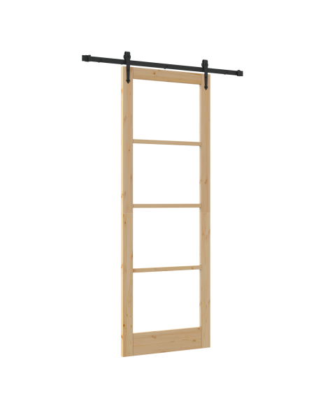 Porta Scorrevole  con Set di Ferramenta 'ORKDAL'83x232 cm, Porta Interna  con Vetro 'ORKDAL'83x232x4 cm in Legno Massello di Pin