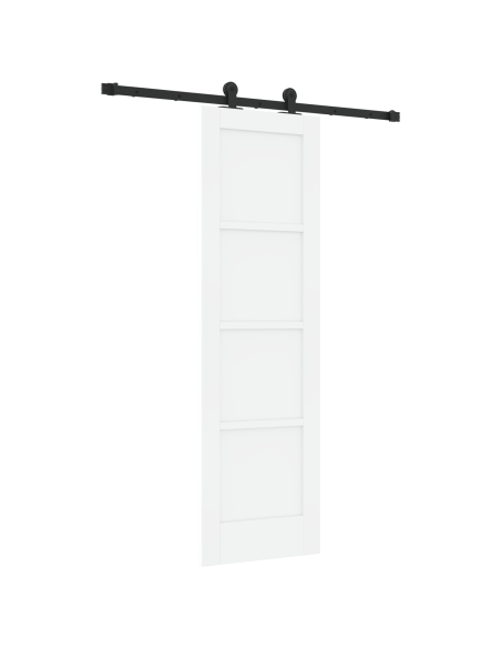 Porta Scorrevole  con Set di Ferramenta "ORKDAL" in Legno Massello di Pino Bianco, Porta Interna 'ORKDAL'in Bianco 61x198,5x4 cm