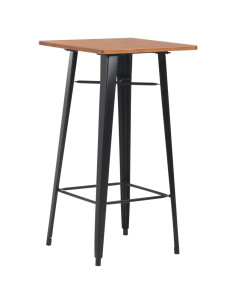 Tavolo da Bar Nero 60x60x108cm Legno Massello di Pino e Acciaio