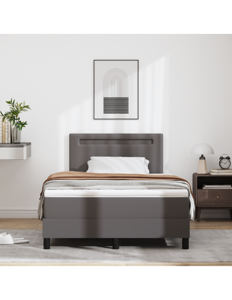 Letto a Box Spring  con Materasso Grigio Matrimoniale in Faux Pelle, Testiera  Design Semplice Grigia 100 cm in Faux Pelle