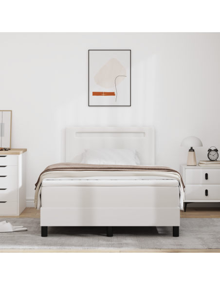Letto a molle  con materasso bianco matrimoniale piccolo in similpelle, Testata  design semplice bianco puro 100 cm in similpell
