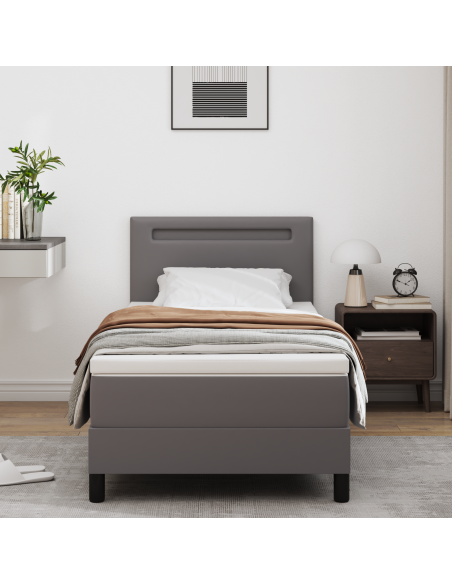 Divano con rete e materasso grigio 100x200 cm in ecopelle, Testiera semplice grigia 100 cm in ecopelle