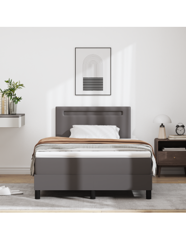 Letto a molle con materasso Grigio 120 x 200 cm Pelle sintetica