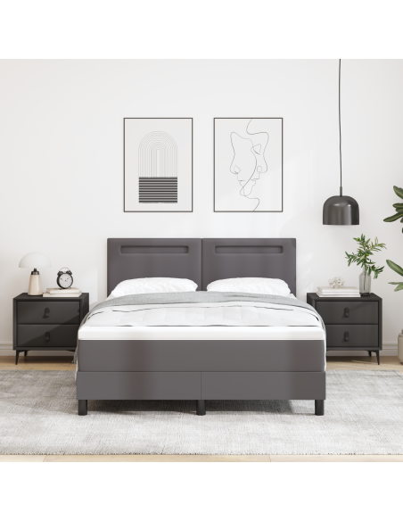 Letto Box Spring con Materasso Grigio 160x200 cm in Pelle Sintetica