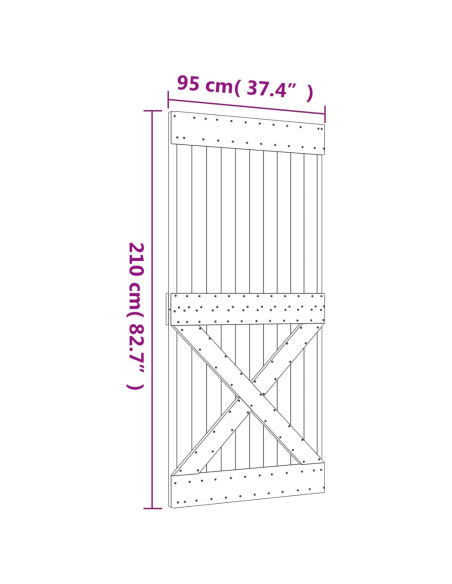 Porta Scorrevole con Set Hardware 95x210 cm Legno Massello Pino