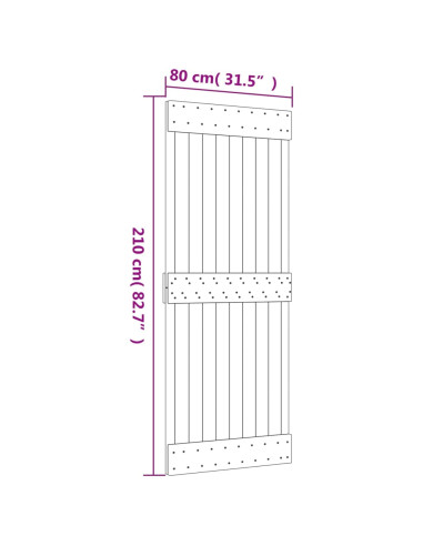 Porta Scorrevole con Set Hardware 80x210 cm Legno Massello Pino