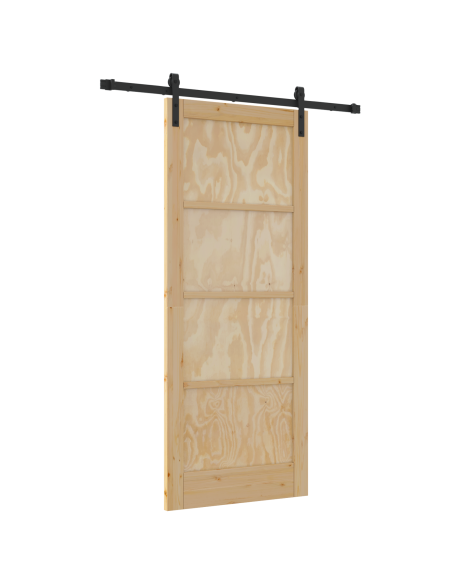 Porta Scorrevole con Set di Ferramenta 83x202 cm Legno Massello di Pino