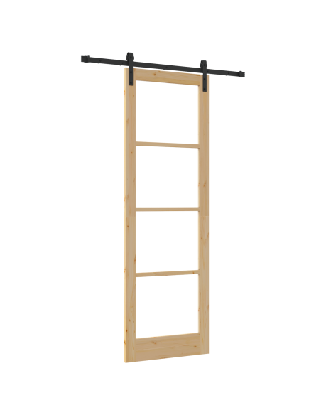 Porta Scorrevole  con Set Hardware 'ORKDAL'78x232 cm, Porta Interna  con Vetro 'ORKDAL'78x232x4 cm in Legno Massello di Pino