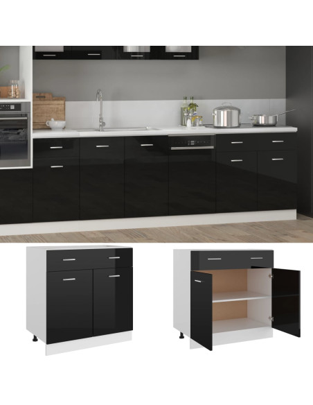 Armadio Inferiore Cassetto “Lyon” Nero Lucido 80x46x81,5cm
