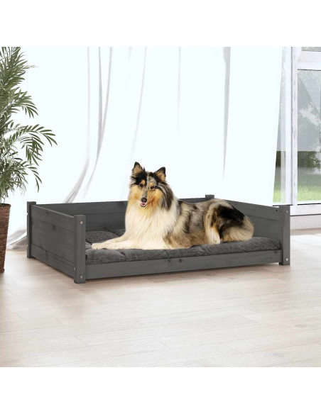 Cuccia per Cani Grigia 95,5x65,5x28cm in Legno Massello di Pino