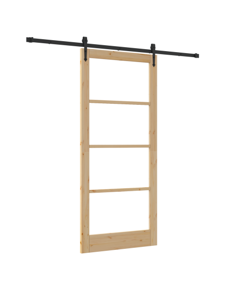 Porta Scorrevole  con Set di Fissaggi 'ORKDAL'93x211 cm, Porta Interna  con Vetro 'ORKDAL'93x211x4 cm in Legno Massello di Pino