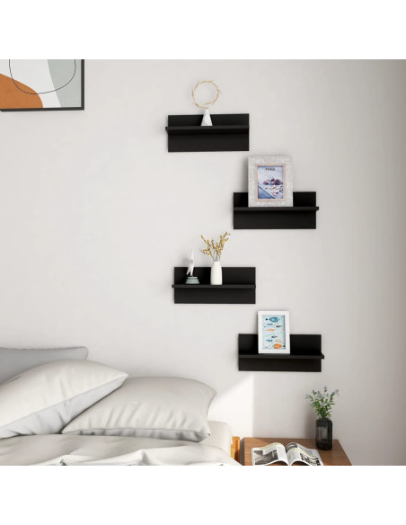 Mensole a Muro 4 pz Nere 40x11,5x18 cm in Legno Multistrato