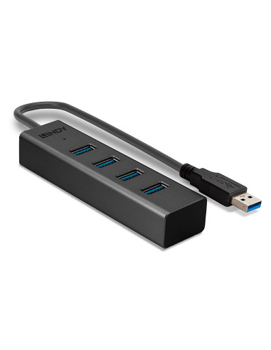 Lindy 43324 hub di interfaccia USB 3.2 Gen 1 (3.1 Gen 1) Type-A 5000 Mbit/s Nero