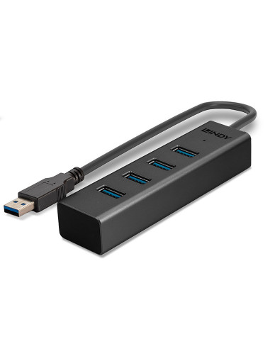 Lindy 43324 hub di interfaccia USB 3.2 Gen 1 (3.1 Gen 1) Type-A 5000 Mbit/s Nero