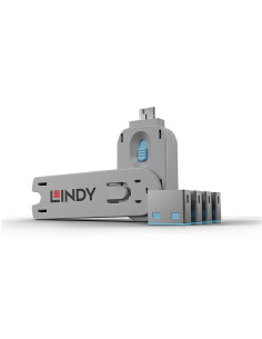 Lindy 40452 clip sicura Bloccaporte + chiave USB tipo A Blu Acrilonitrile butadiene stirene (ABS) 5 pz