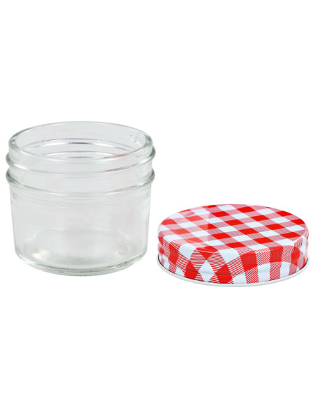 Vasi Marmellata in Vetro Coperchio Bianco e Rosso 96 pz 110 ml