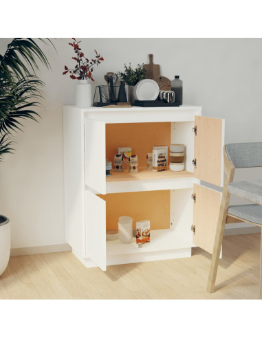 Credenza Bianca 60x34x75 cm in Legno Massello di Pino