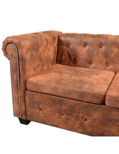 Divano Chersterfield ad Angolo 5 Posti in Similpelle Marrone