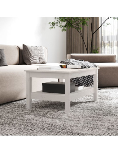 Tavolino da Salotto Bianco 80x50x40 cm Legno Massello di Pino