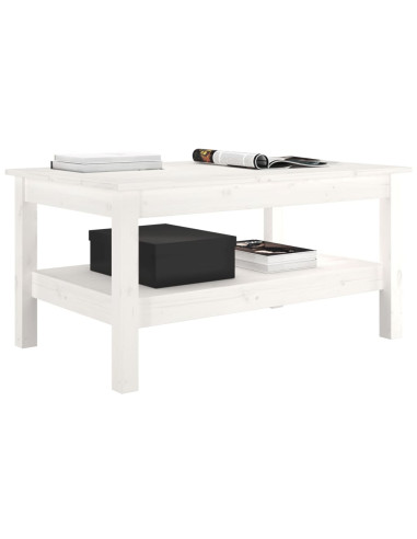 Tavolino da Salotto Bianco 80x50x40 cm Legno Massello di Pino