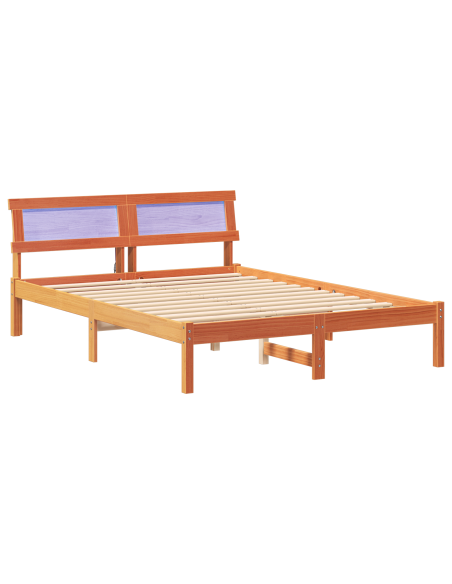 Struttura Letto con Testiera & LED Marrone Cerato 120x190 cm in Legno Massello di Pino