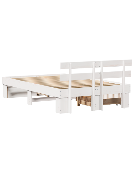 Struttura Letto con Cassetti Bianca 135x190 cm Legno Massello di Pino