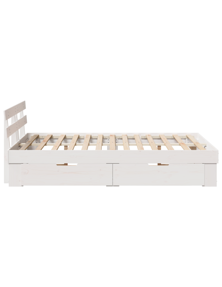 Struttura Letto con Cassetti Bianca 135x190 cm Legno Massello di Pino