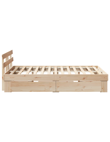 Struttura Letto con Cassetti 140x190 cm Legno Massello di Pino