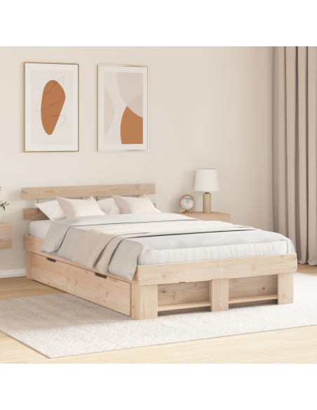 Struttura Letto con Cassetti 140x190 cm Legno Massello di Pino