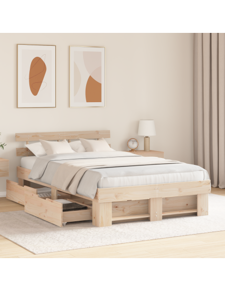 Struttura Letto con Cassetti 140x190 cm Legno Massello di Pino