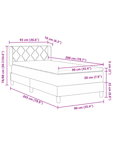 Letto Box Spring con Materasso Nero 90x200 cm