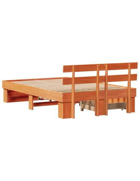 Struttura Letto con Cassetti Marrone Cerato 140x190 cm Legno Massello di Pino