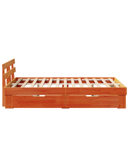 Struttura Letto con Cassetti Marrone Cerato 140x190 cm Legno Massello di Pino