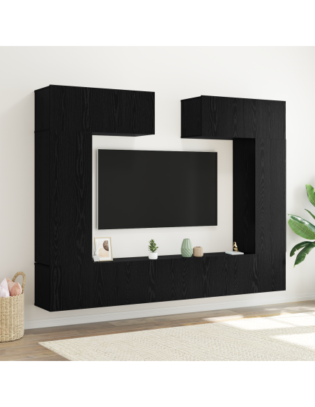 Set di mobili TV a parete in rovere nero  8 pezzi in legno truciolare