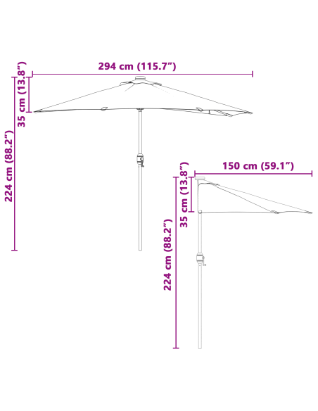 Ombrellone da Giardino Half con Palo in Alluminio Verde 294 cm