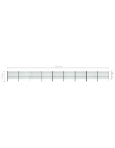 Pannello di Recinzione con Pali in Ferro 15,3x1,2 m Verde