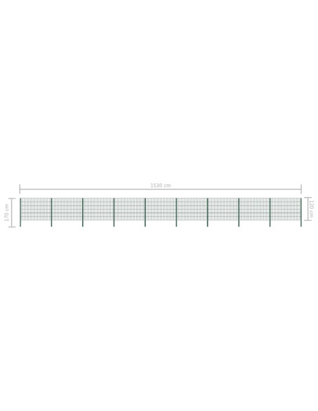 Pannello di Recinzione con Pali in Ferro 15,3x1,2 m Verde