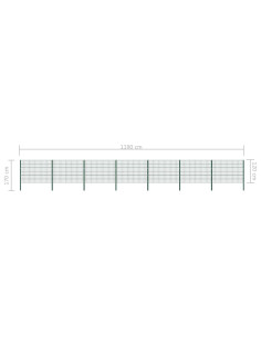 Pannello di Recinzione con Pali in Ferro 11,9x1,2 m Verde
