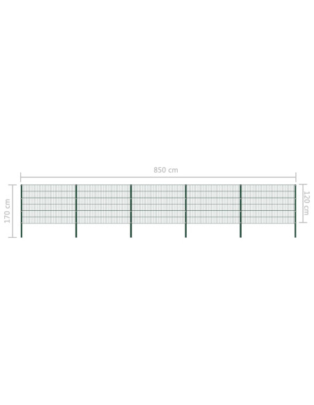 Pannello di Recinzione con Pali in Ferro 8,5x1,2 m Verde