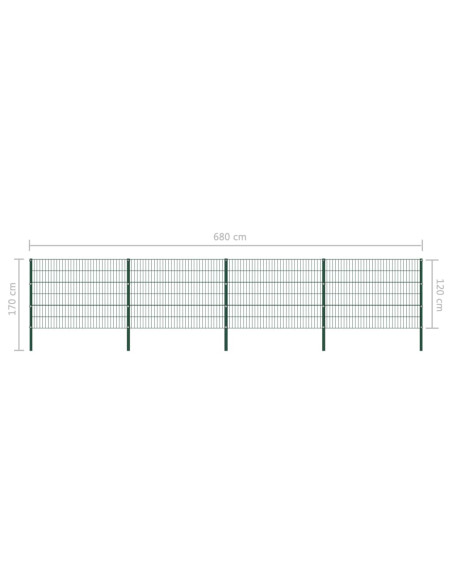 Pannello di Recinzione con Pali in Ferro 6,8x1,2 m Verde