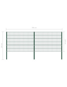 Pannello di Recinzione con Pali in Ferro 3,4x1,2 m Verde