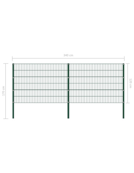 Pannello di Recinzione con Pali in Ferro 3,4x1,2 m Verde