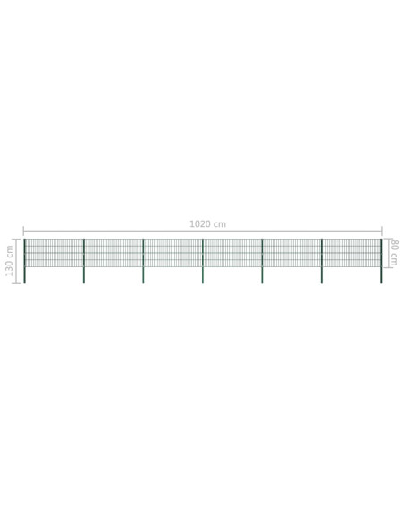 Pannello di Recinzione con Pali in Ferro 10,2x0,8 m m Verde